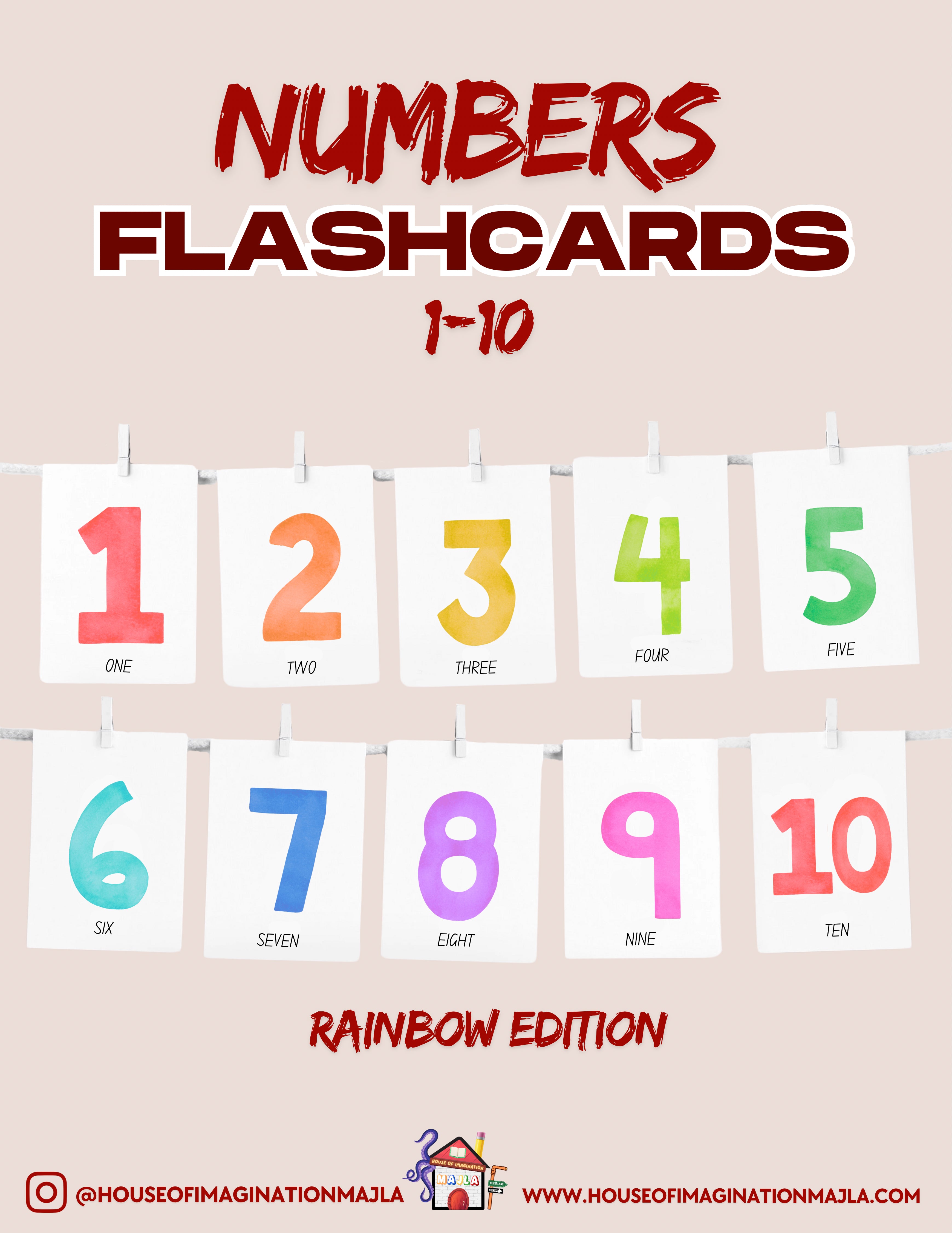 English - Numbers Flashcards - Rainbow Edition