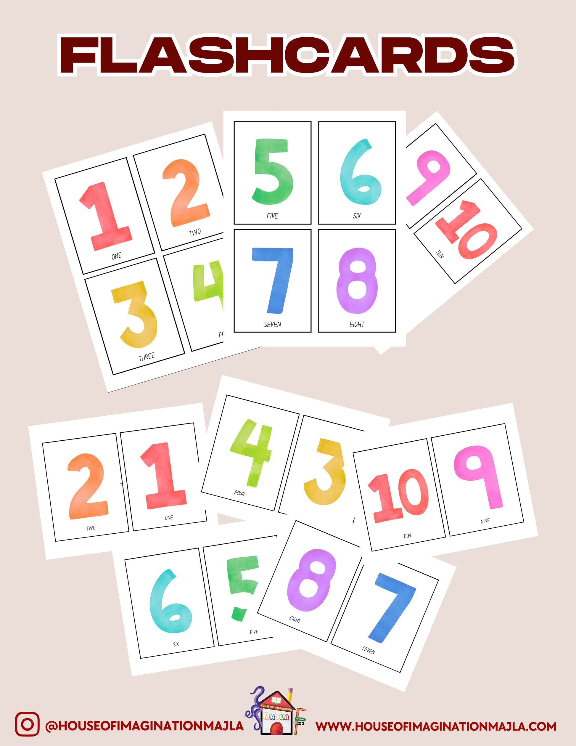 English - Numbers Flashcards - Rainbow Edition